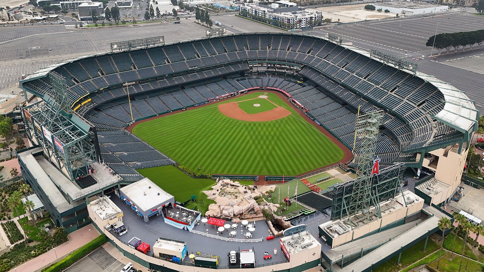 Angel Stadium in Anaheim, photographed in August 2025, is the city-owned ballpark where the Angels play under a lease that runs as far as 2038 - the franchise Stan Kroenke has agreed to buy from Arte 